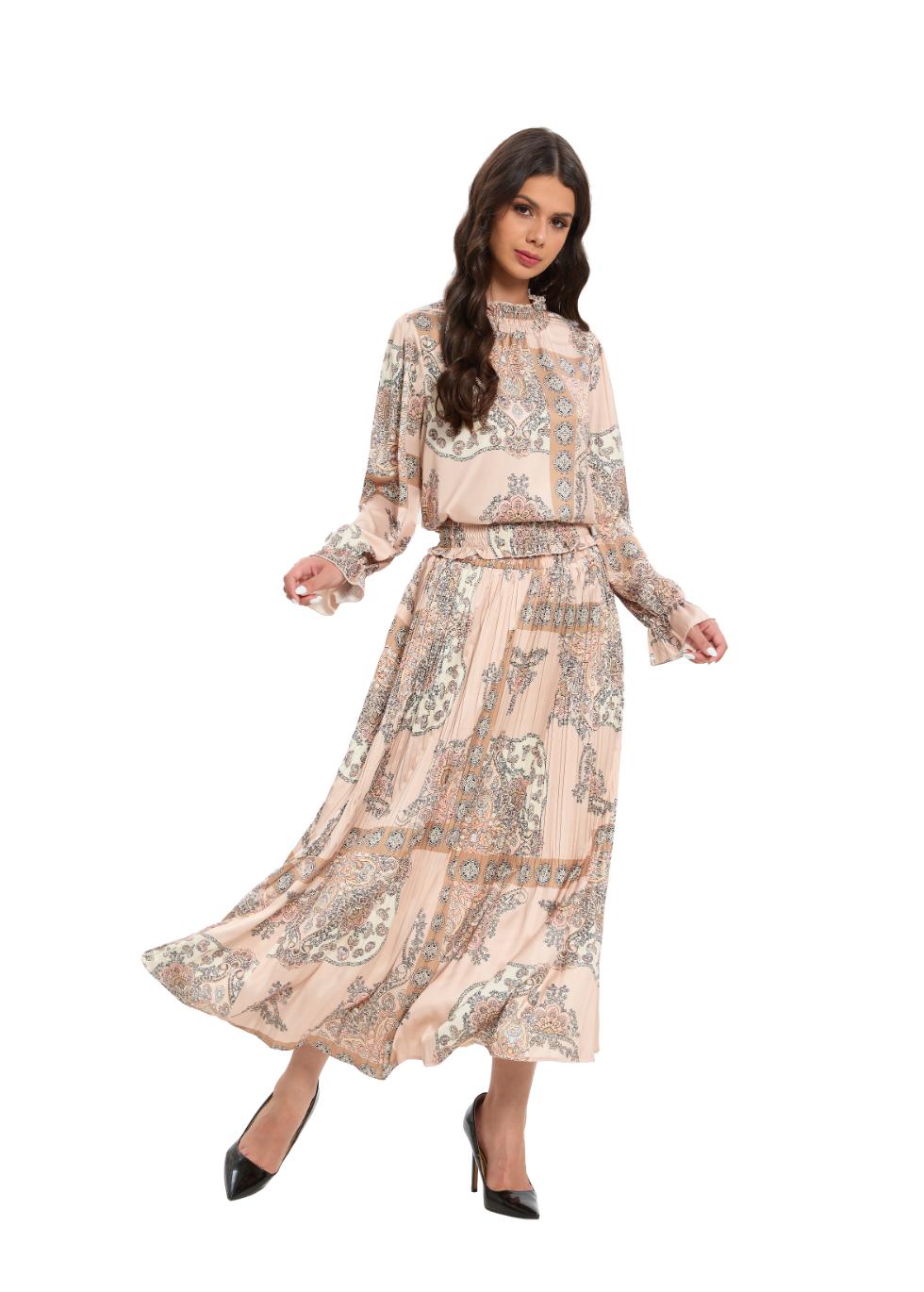 Beige Elegance Paisley Dress Set