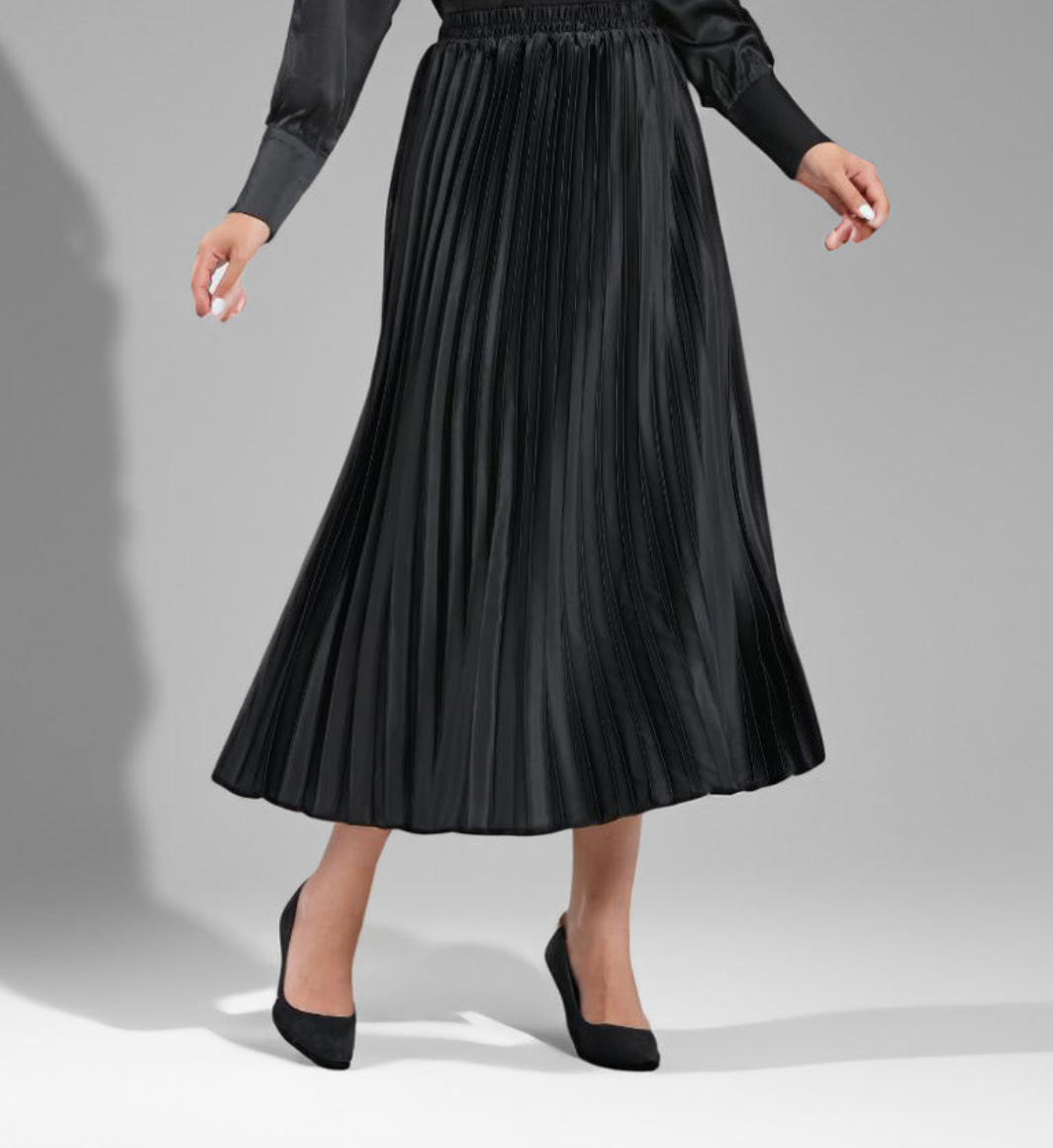 Midi Skirts, Satin, Black & Pleated Midi Skirts