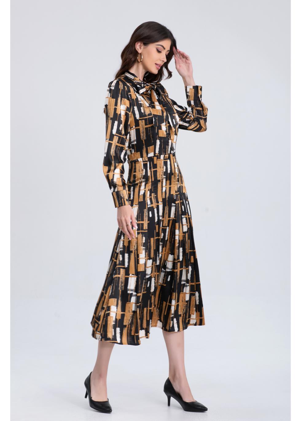 Golden Grid Midi Dress