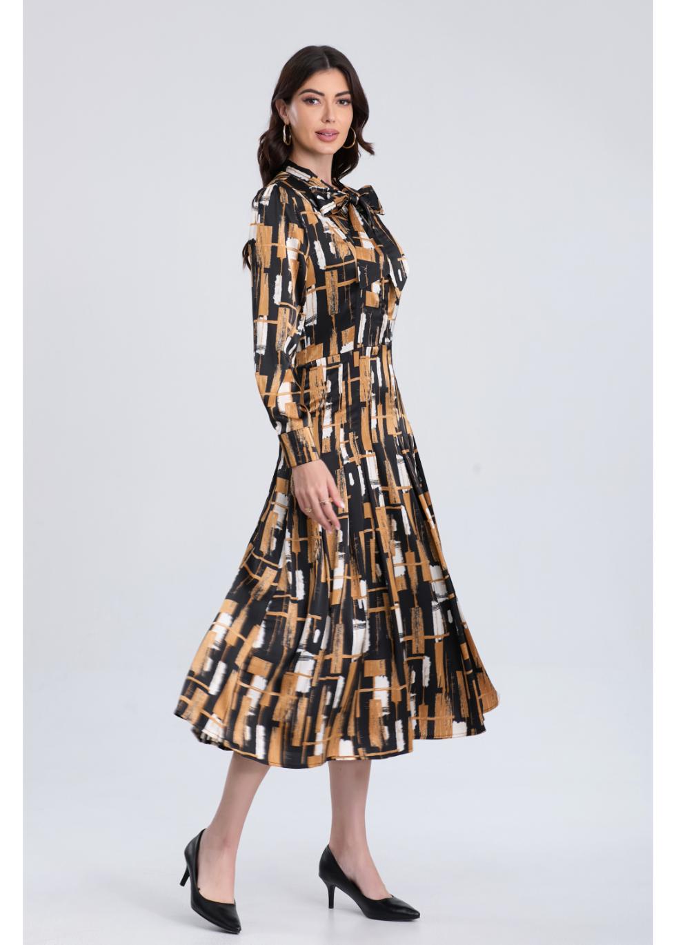 Golden Grid Midi Dress