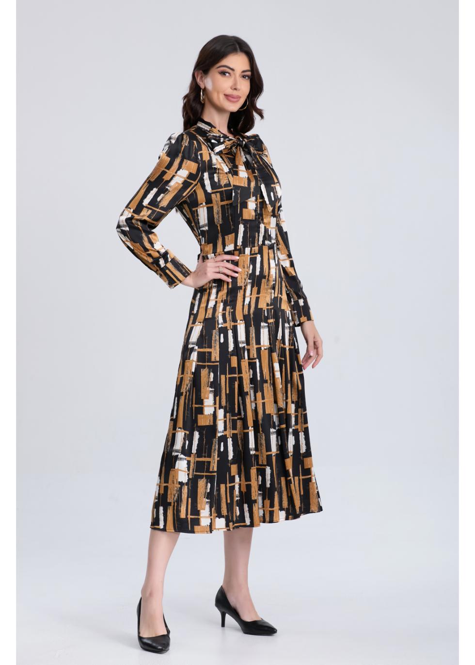 Golden Grid Midi Dress