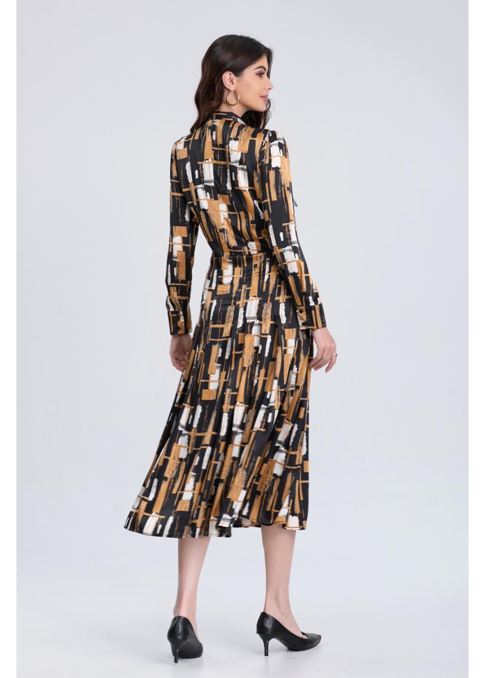 Golden Grid Midi Dress