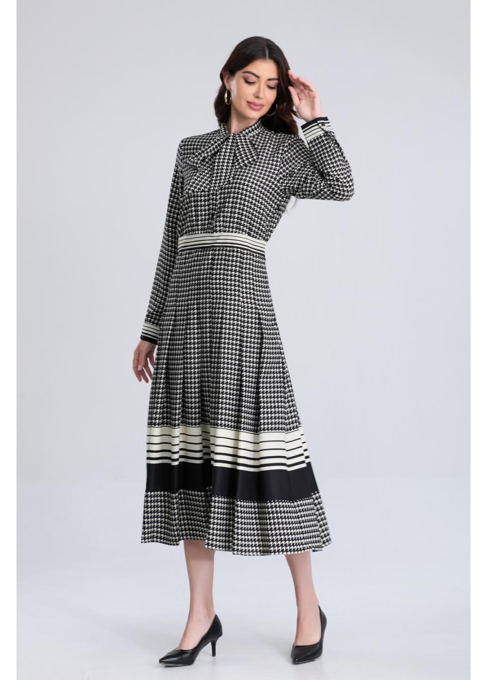 Classic Houndstooth Midi Dress