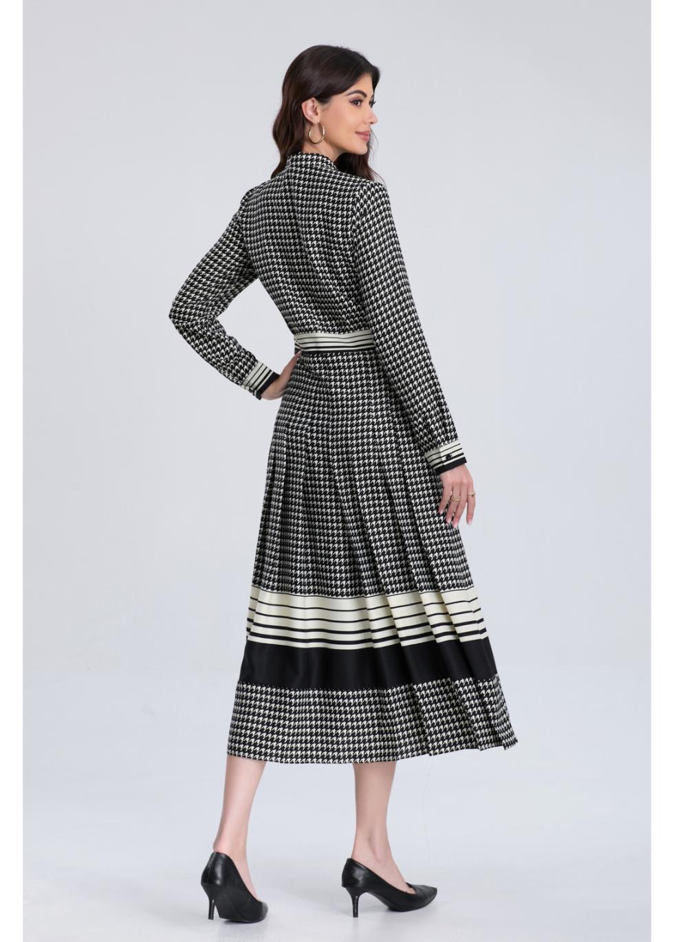 Classic Houndstooth Midi Dress