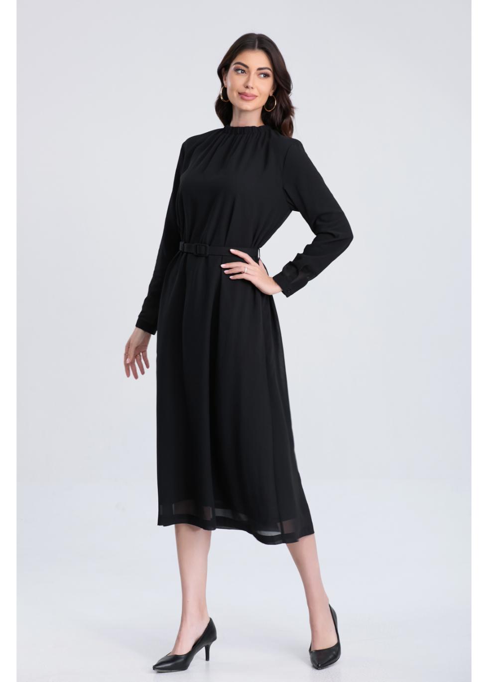 Midnight Belted Midi Dress