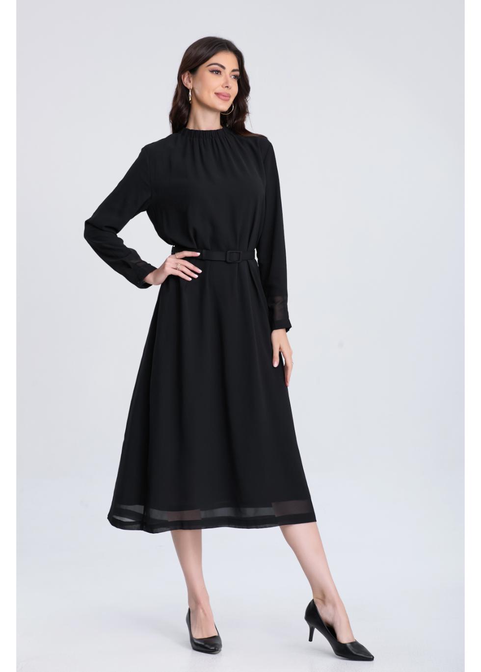 Midnight Belted Midi Dress