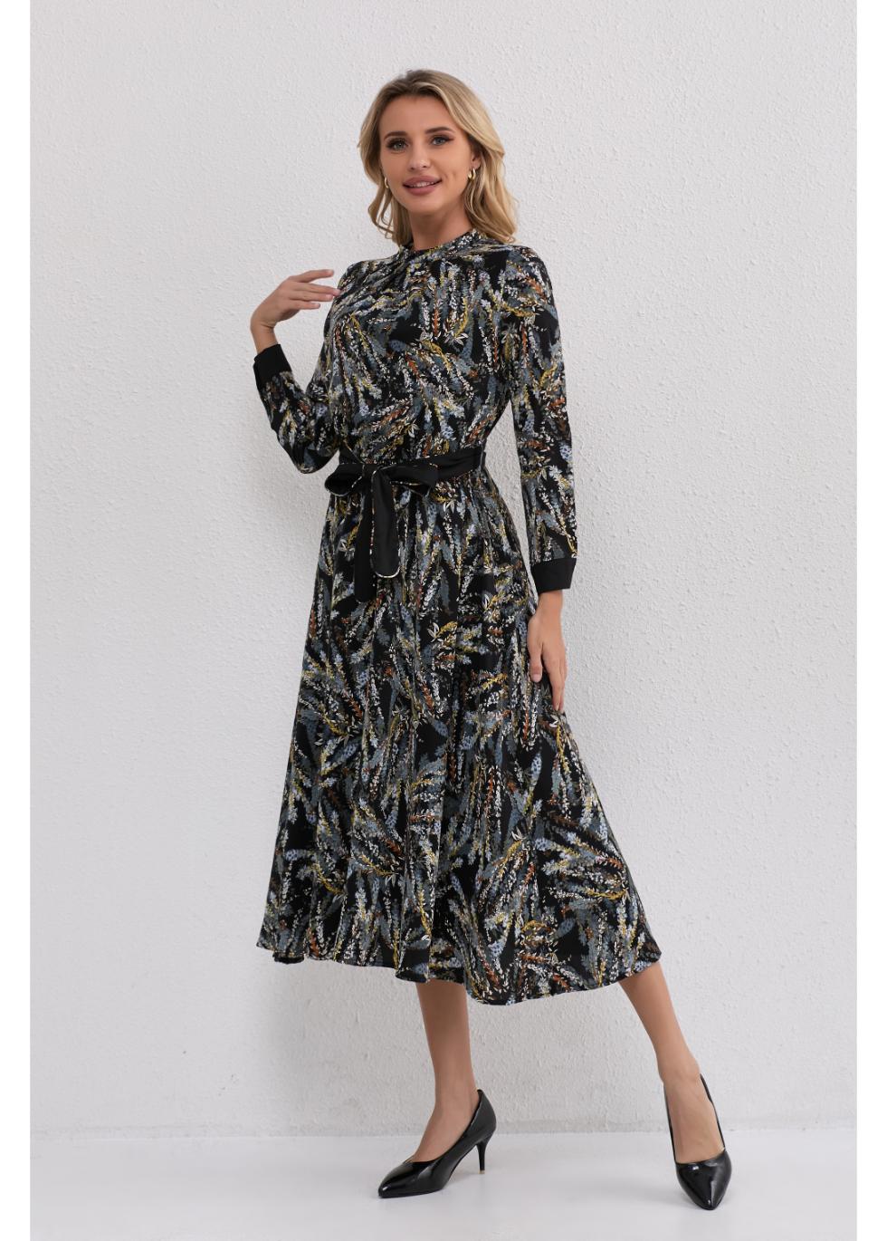 Midnight Botanical Midi Dress