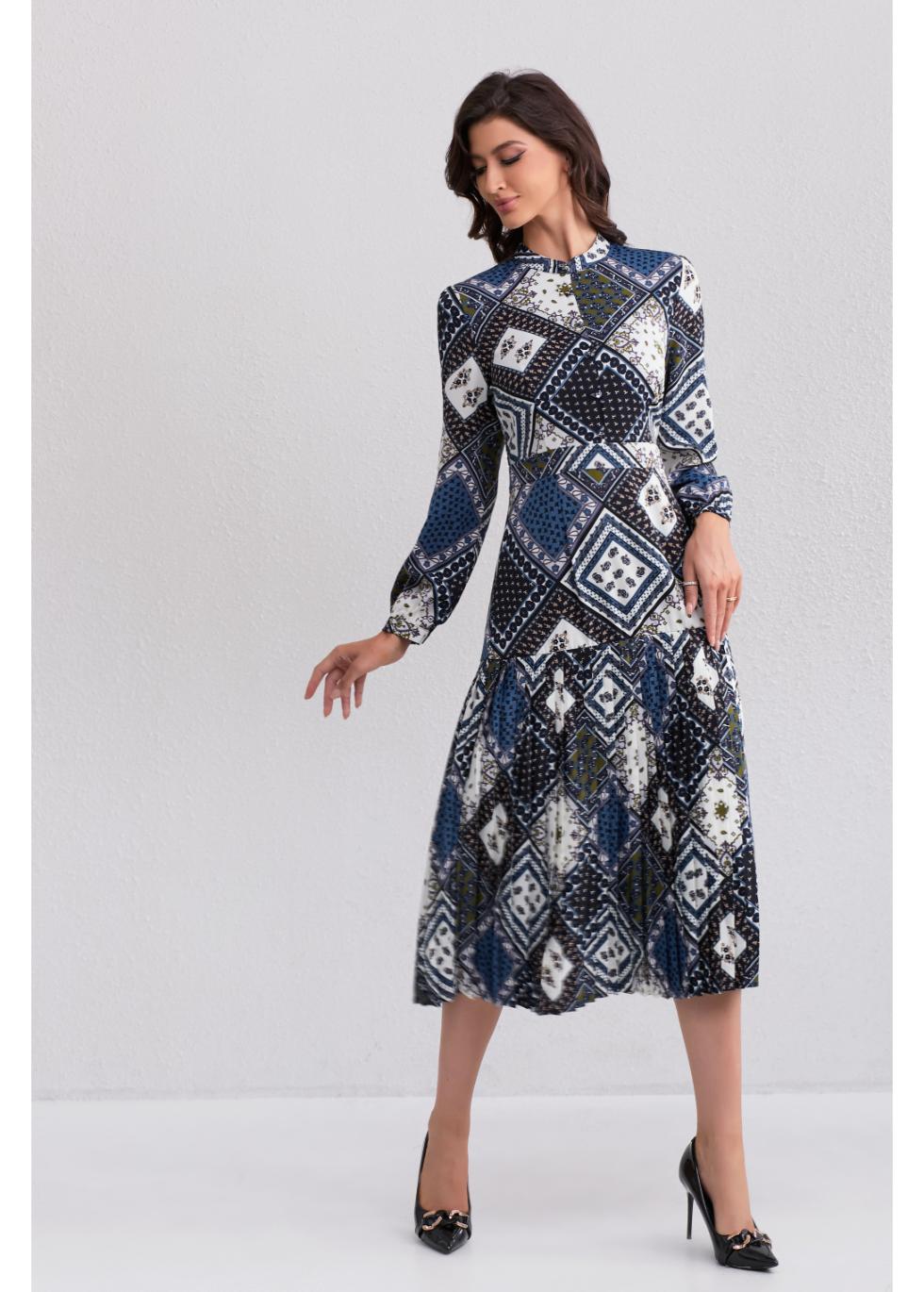 Vintage Diamond Print Midi Dress