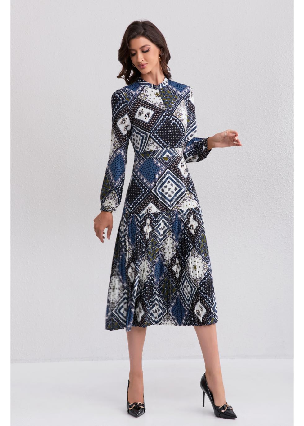 Vintage Diamond Print Midi Dress