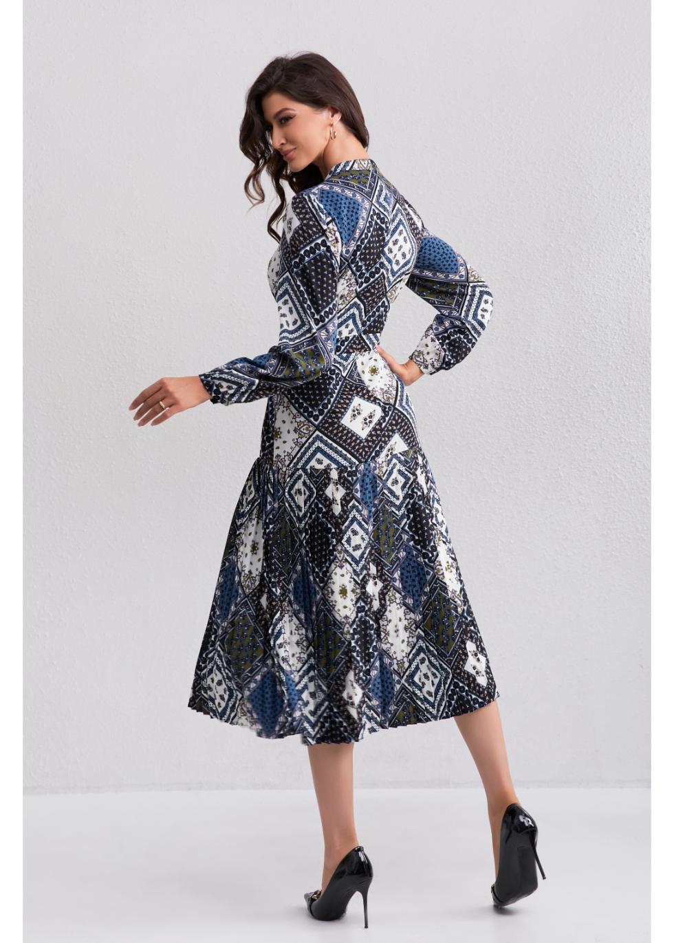 Vintage Diamond Print Midi Dress