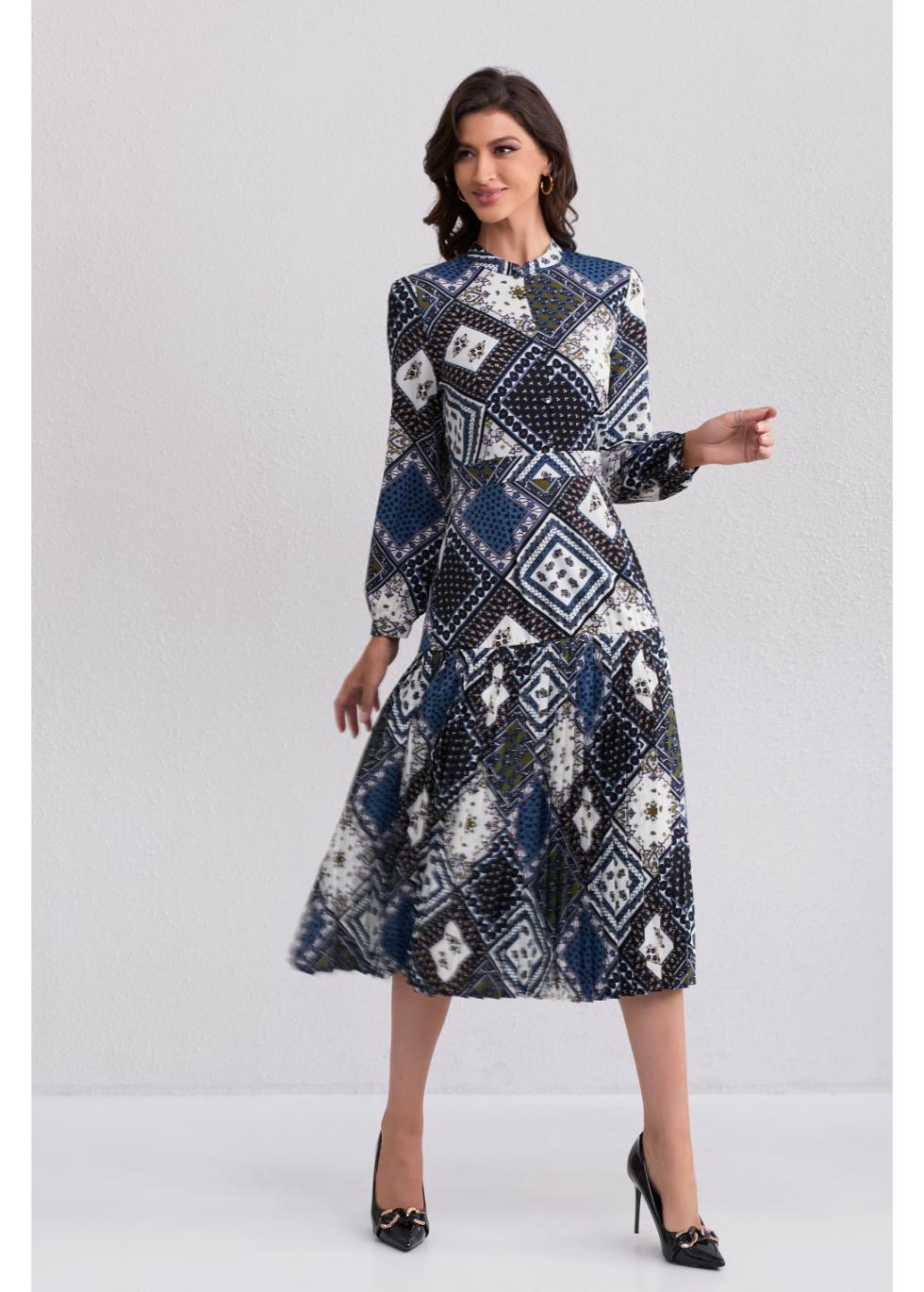 Vintage Diamond Print Midi Dress