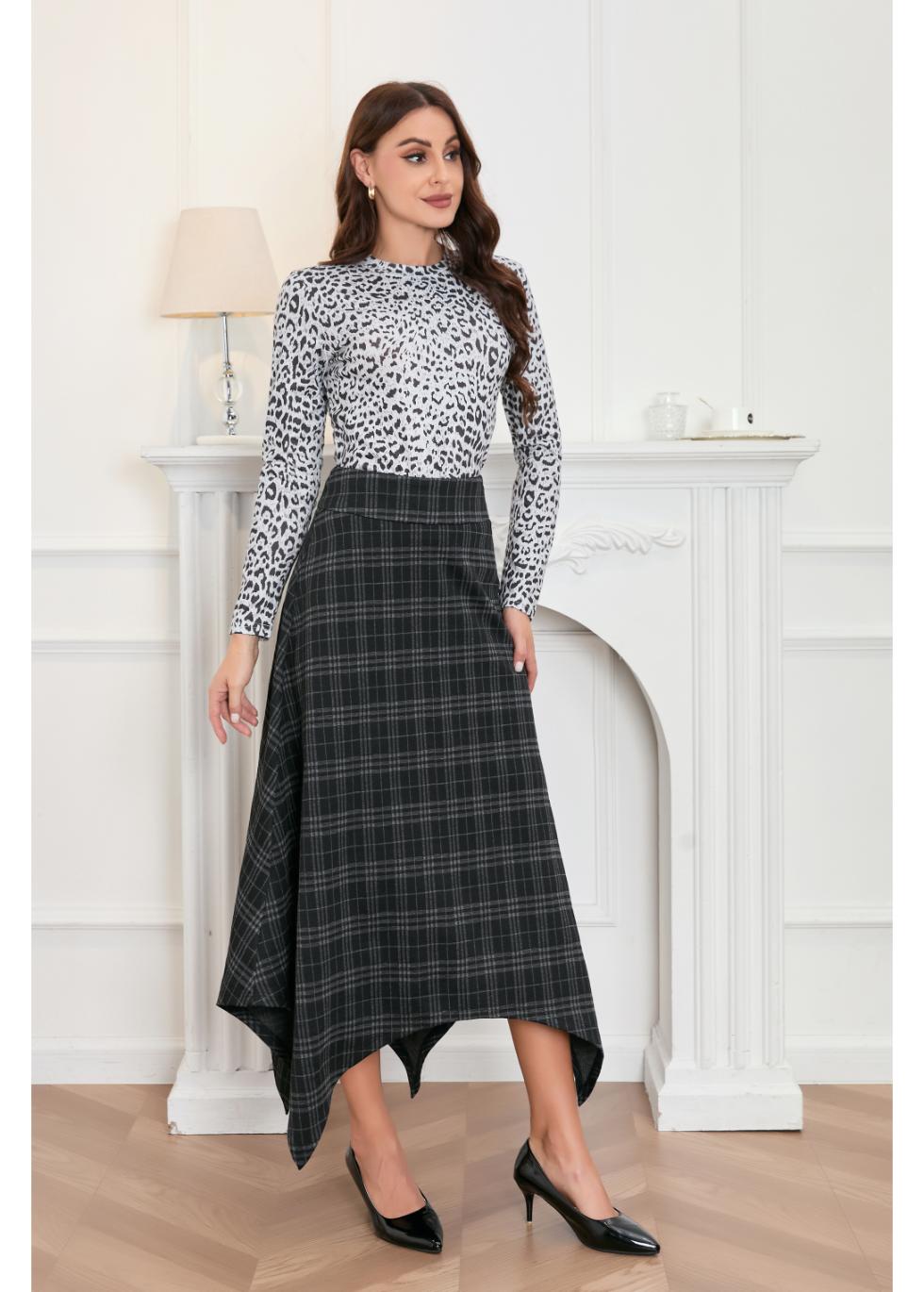 Midnight Checkered Flare Skirt