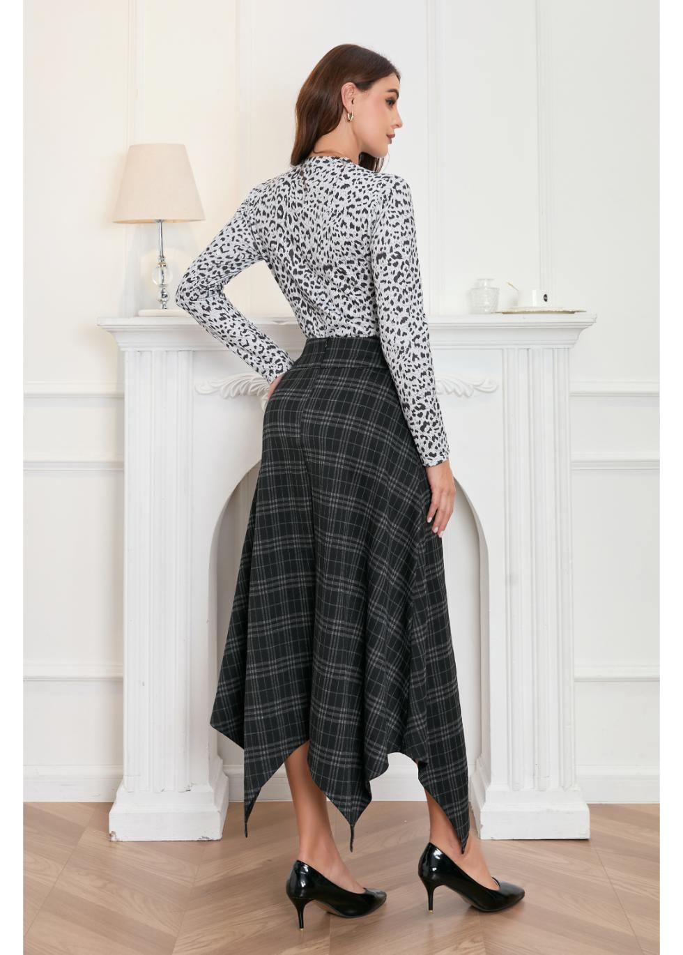 Midnight Checkered Flare Skirt