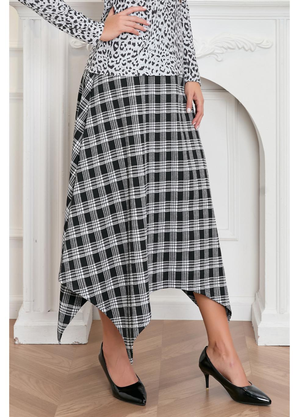 Plaid Charm Asymmetrical Skirt