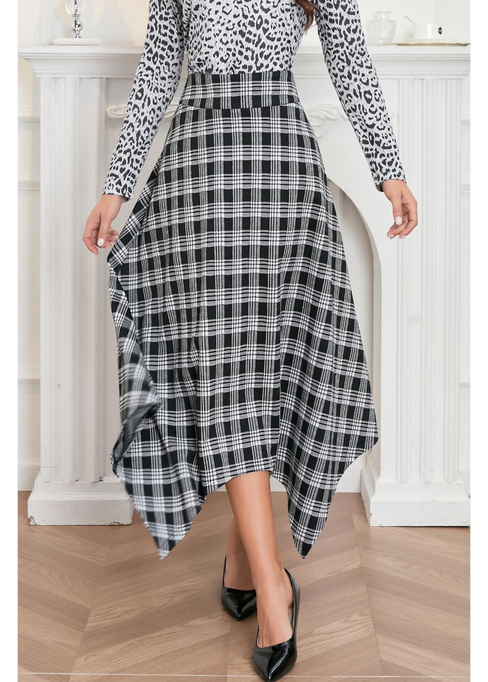 Plaid Charm Asymmetrical Skirt