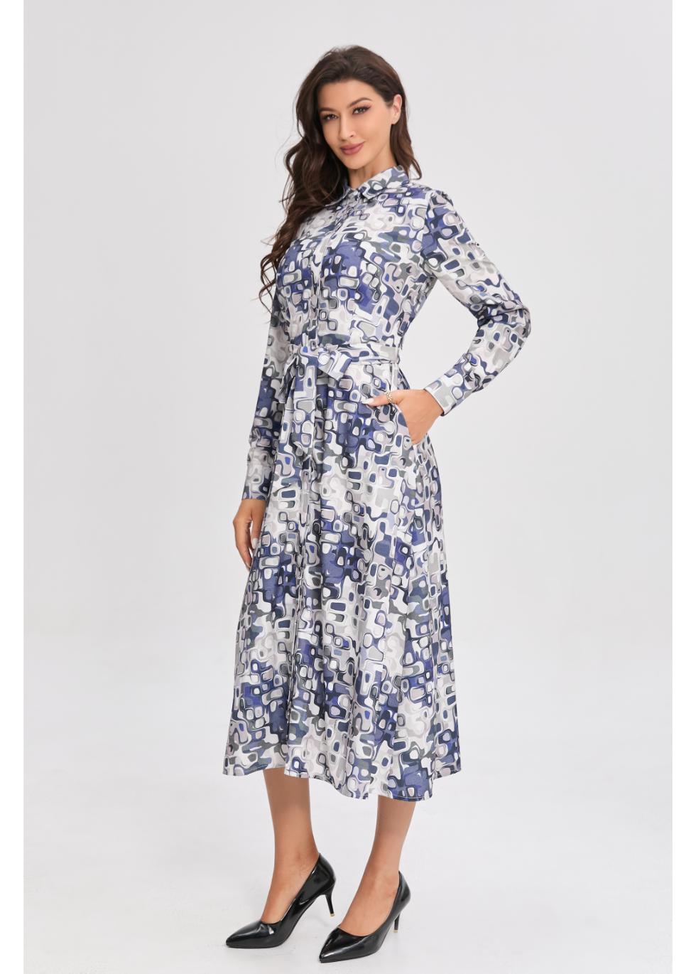 Azure Mosaic Midi Dress