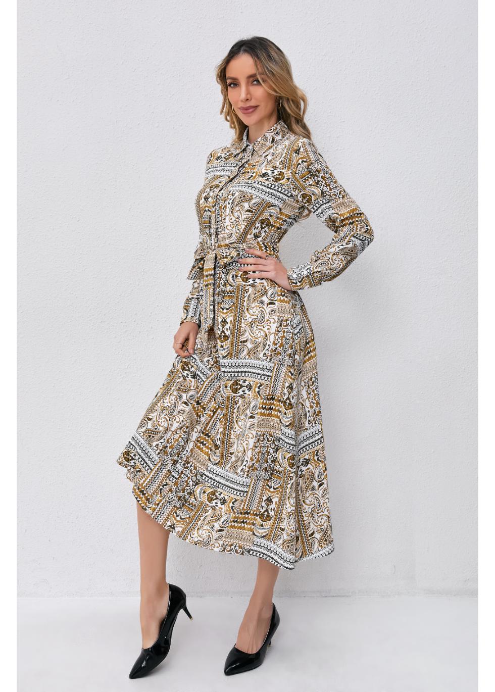 Golden Mosaic Midi Dress