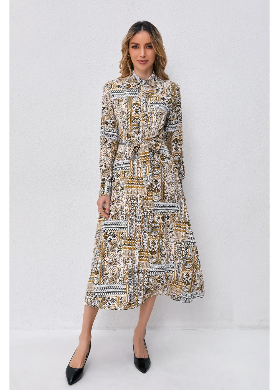 Golden Mosaic Midi Dress