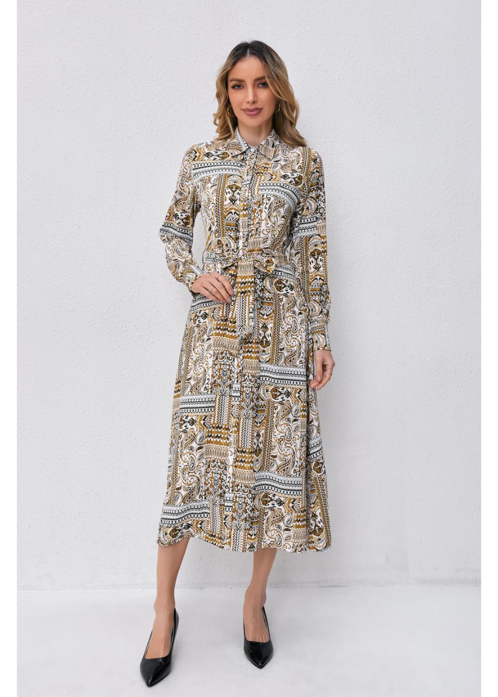 Golden Mosaic Midi Dress