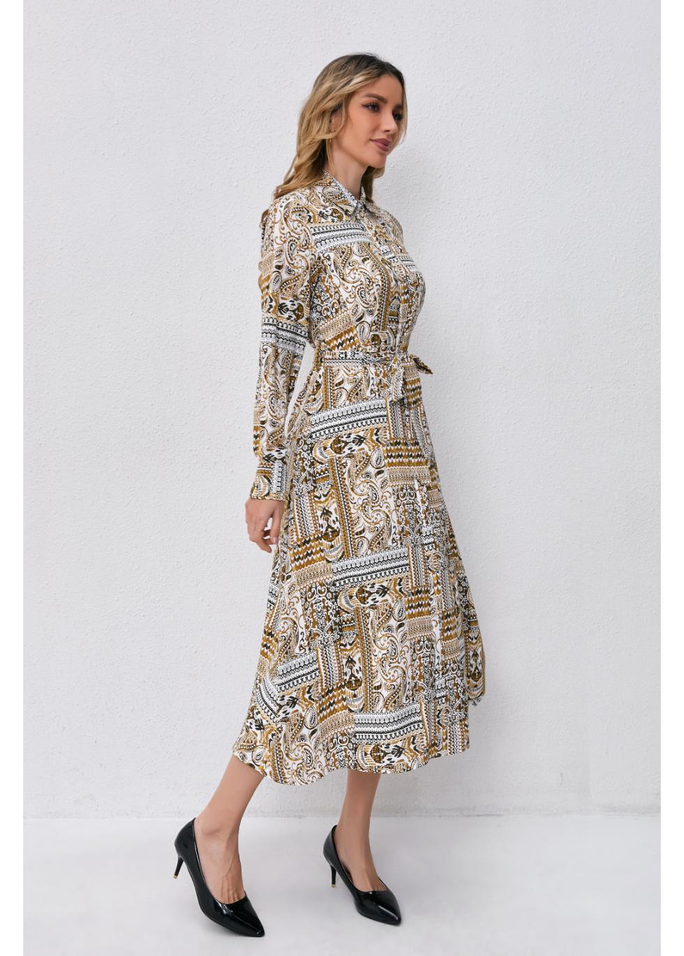 Golden Mosaic Midi Dress