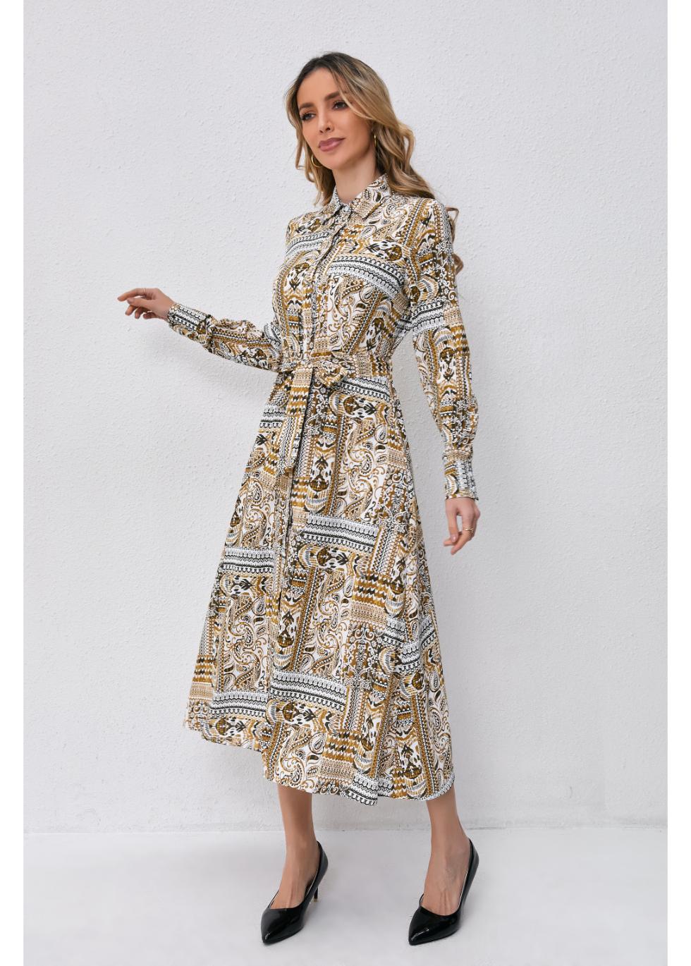 Golden Mosaic Midi Dress