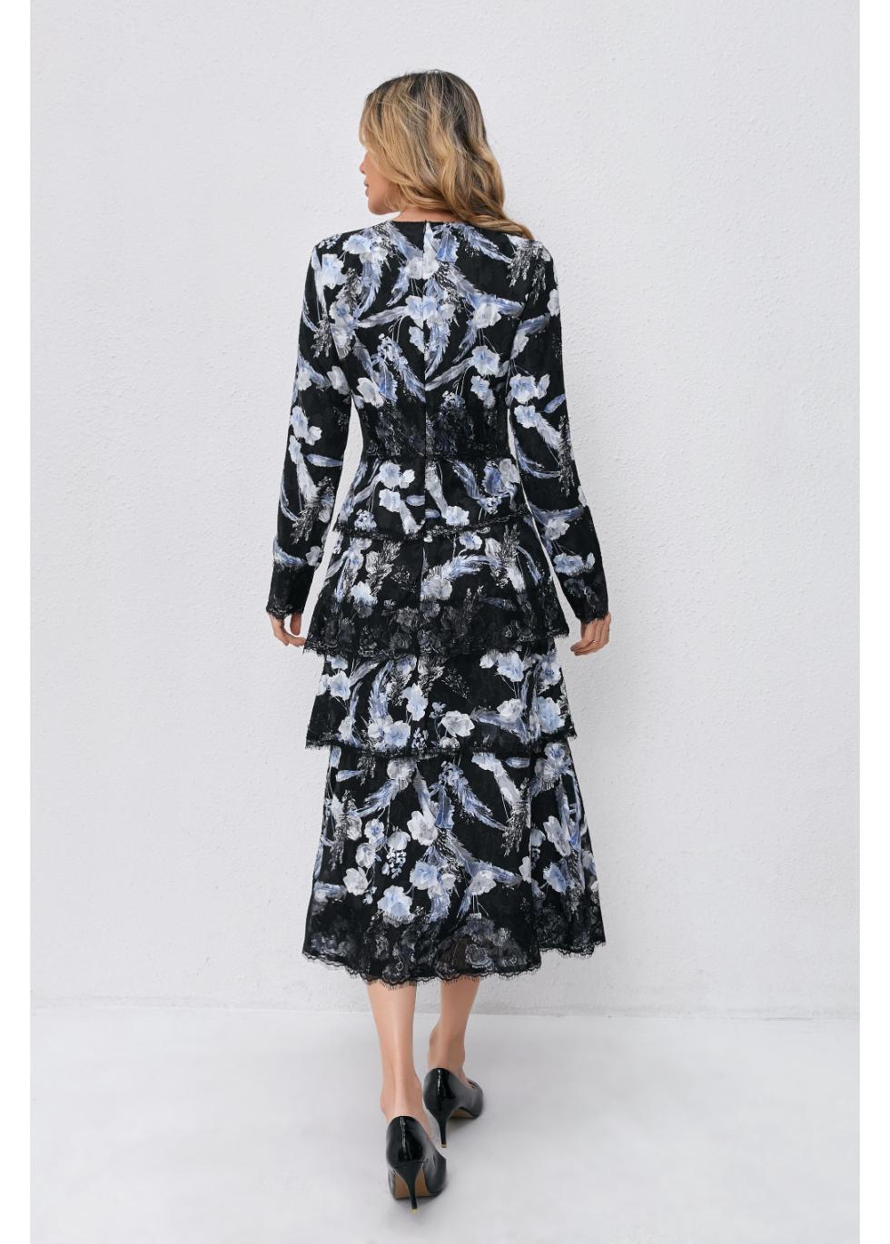 Noir Bloom Tiered Dress