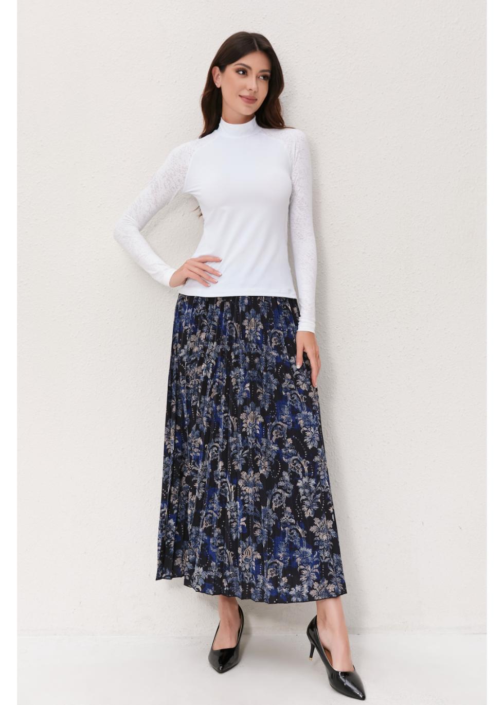 Midnight Bloom Pleated Skirt