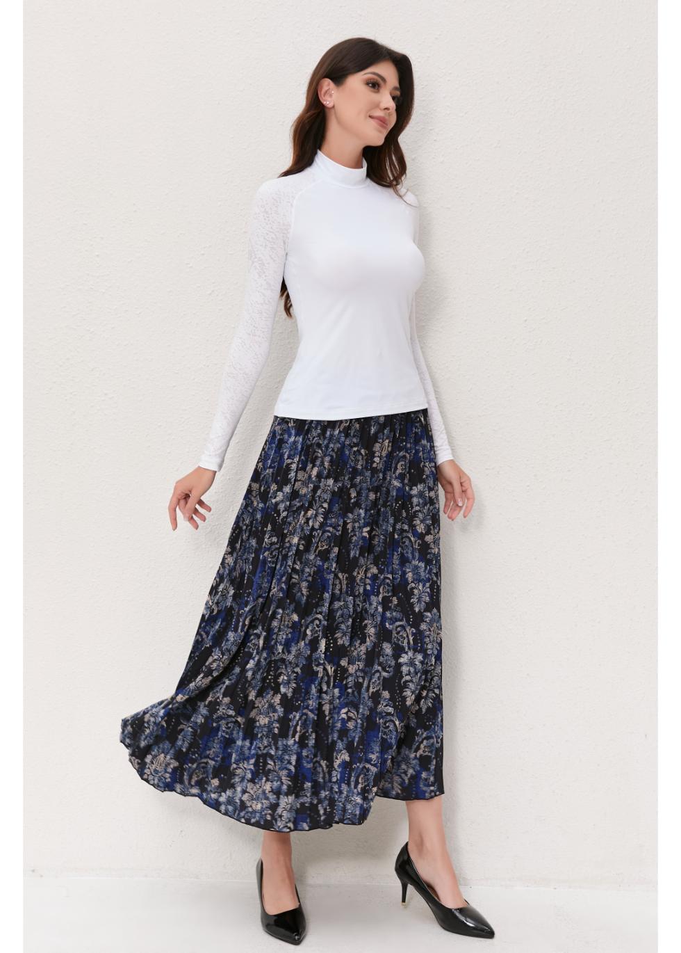 Midnight Bloom Pleated Skirt