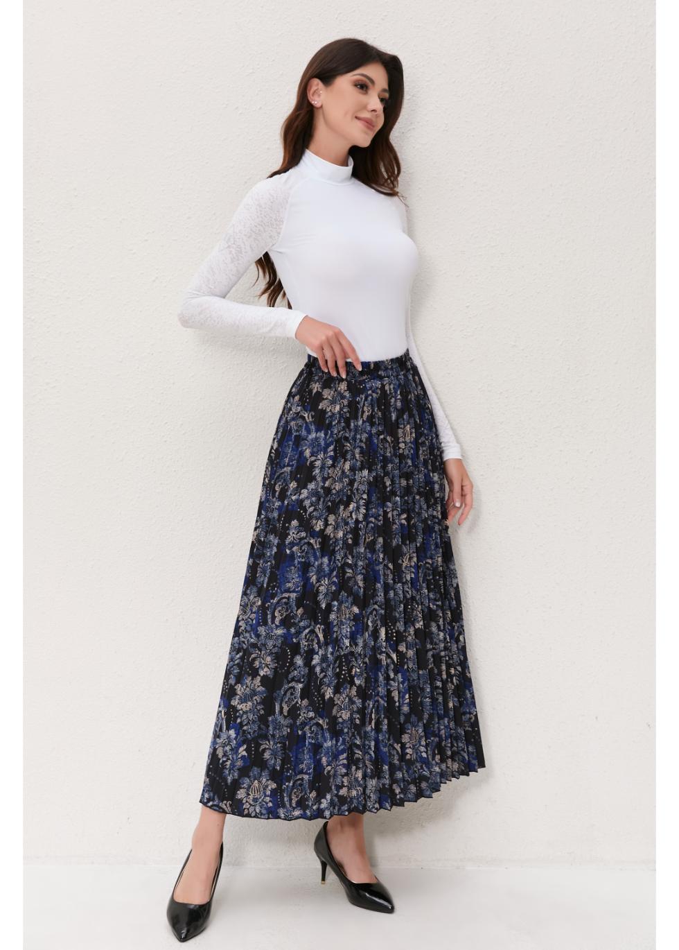 Midnight Bloom Pleated Skirt