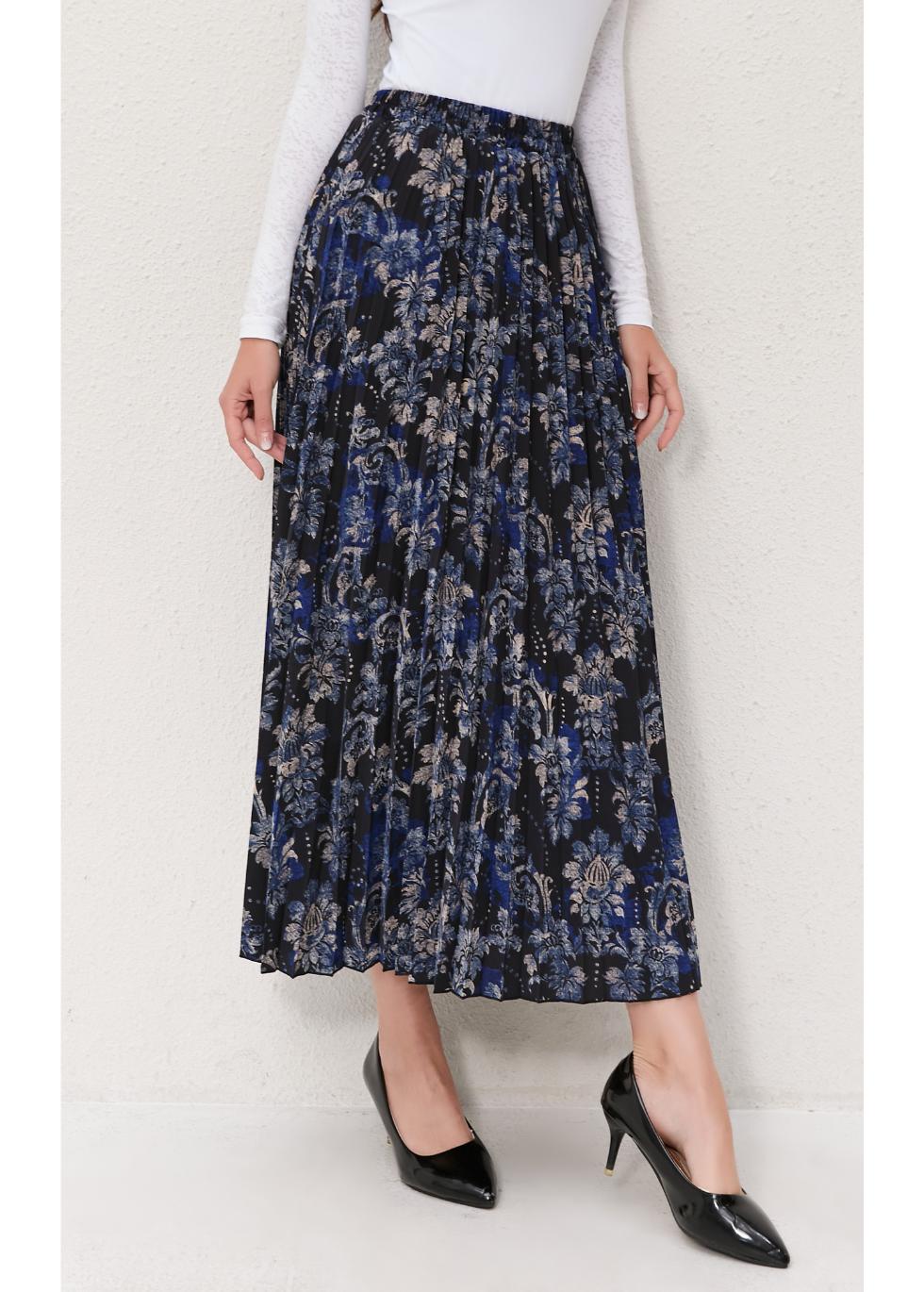 Midnight Bloom Pleated Skirt