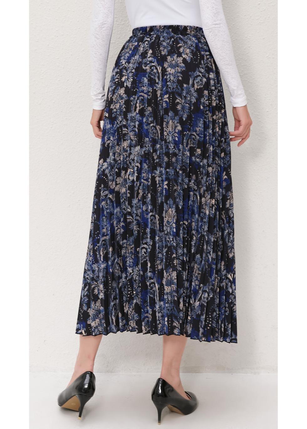 Midnight Bloom Pleated Skirt