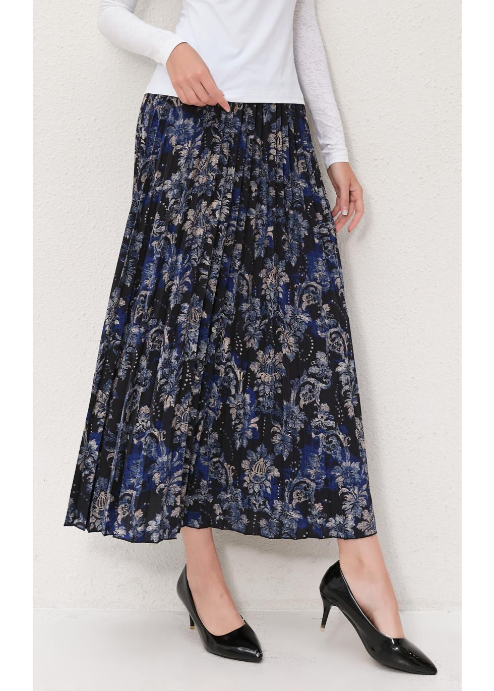 Midnight Bloom Pleated Skirt