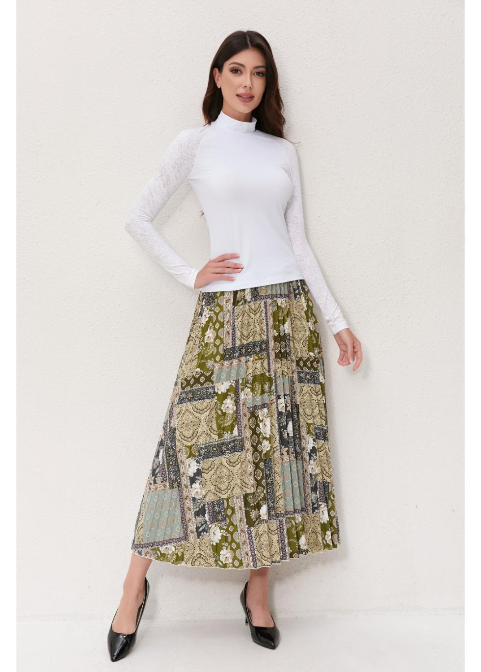 Vintage Patchwork Midi Skirt