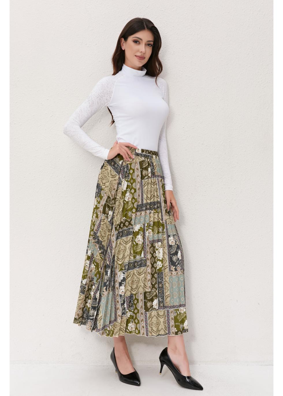 Vintage Patchwork Midi Skirt