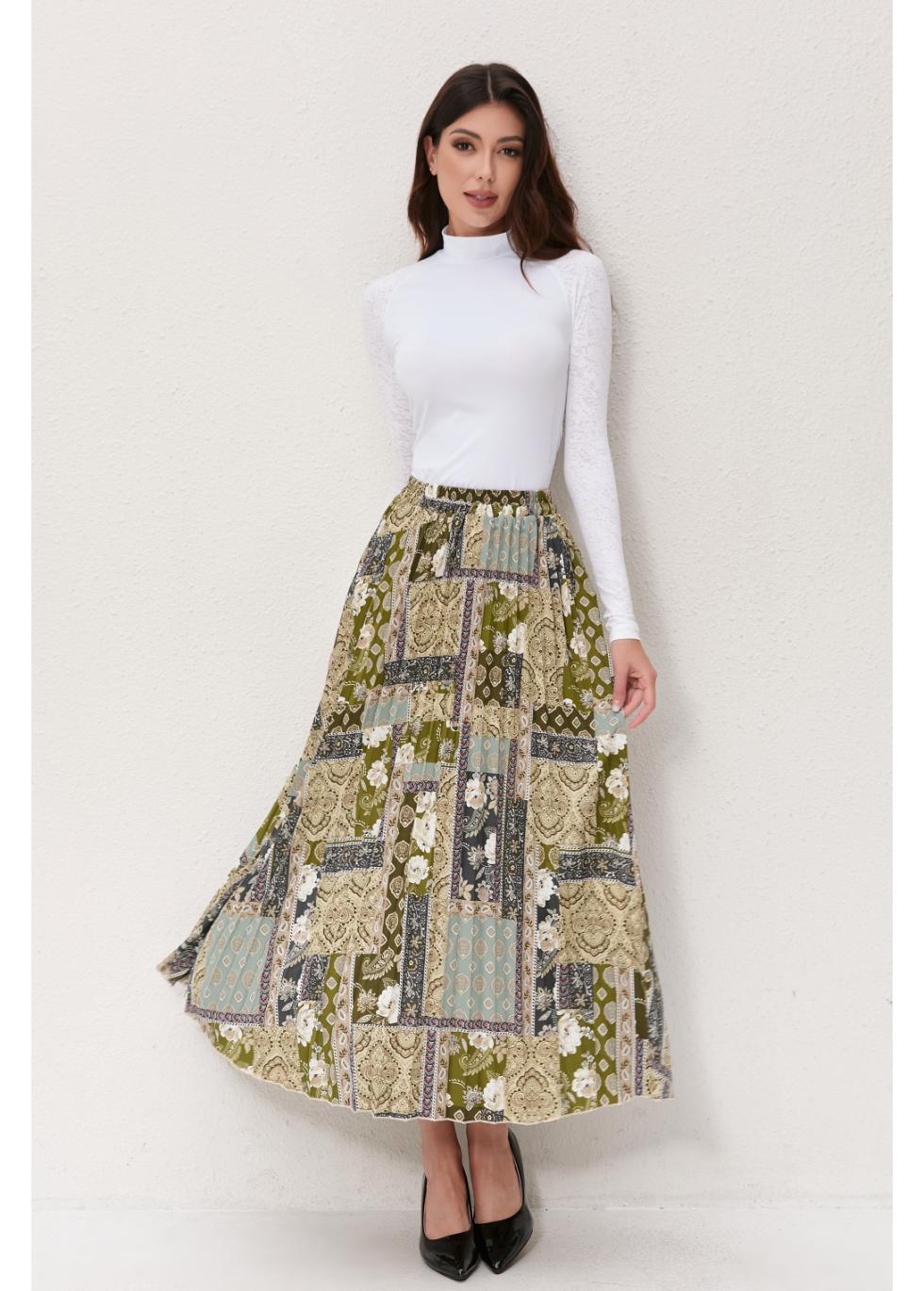 Vintage Patchwork Midi Skirt