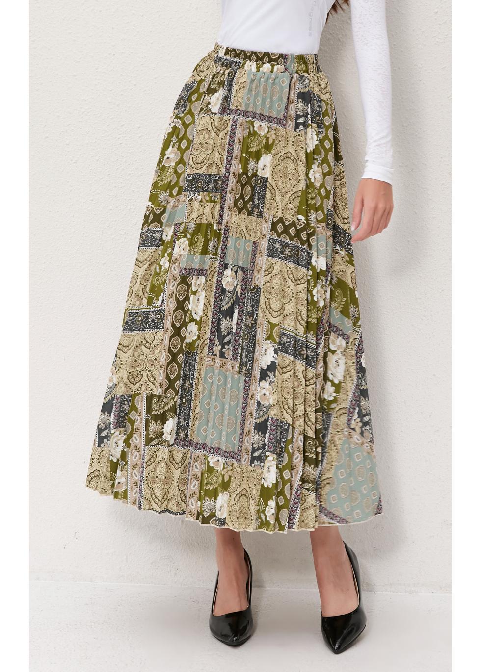 Vintage Patchwork Midi Skirt