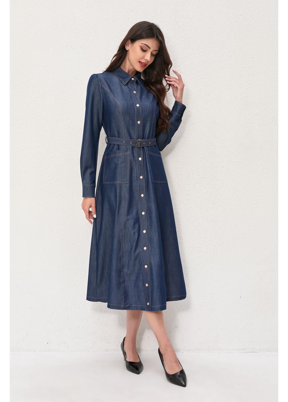 Denim Belted Midi Dress