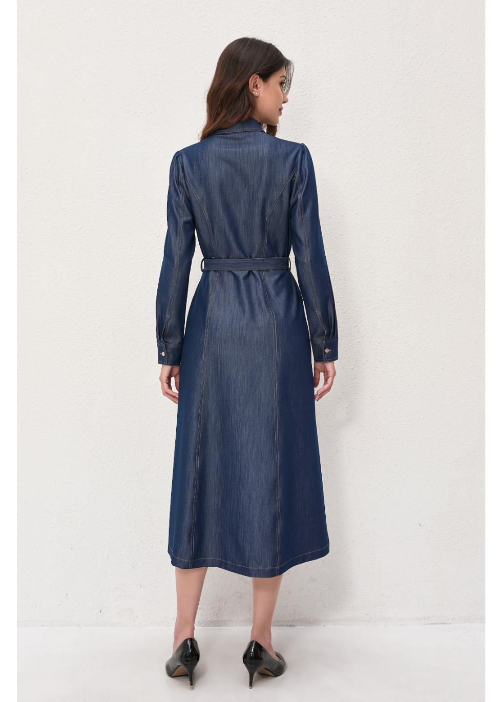 Denim Belted Midi Dress