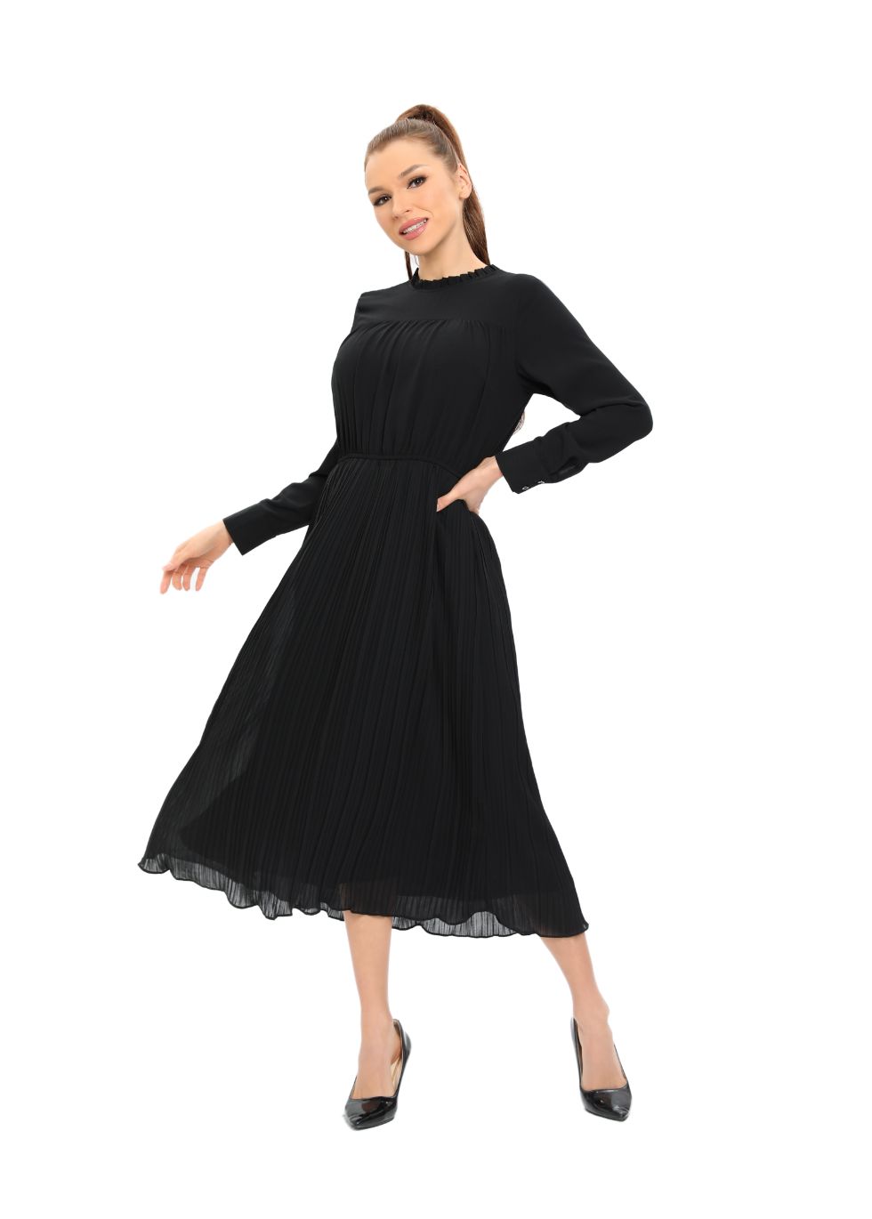 Full skirt midi outlet dress with sleeves