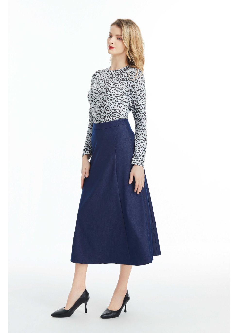 Denim Look Midi Skirt - MissFinchNYC