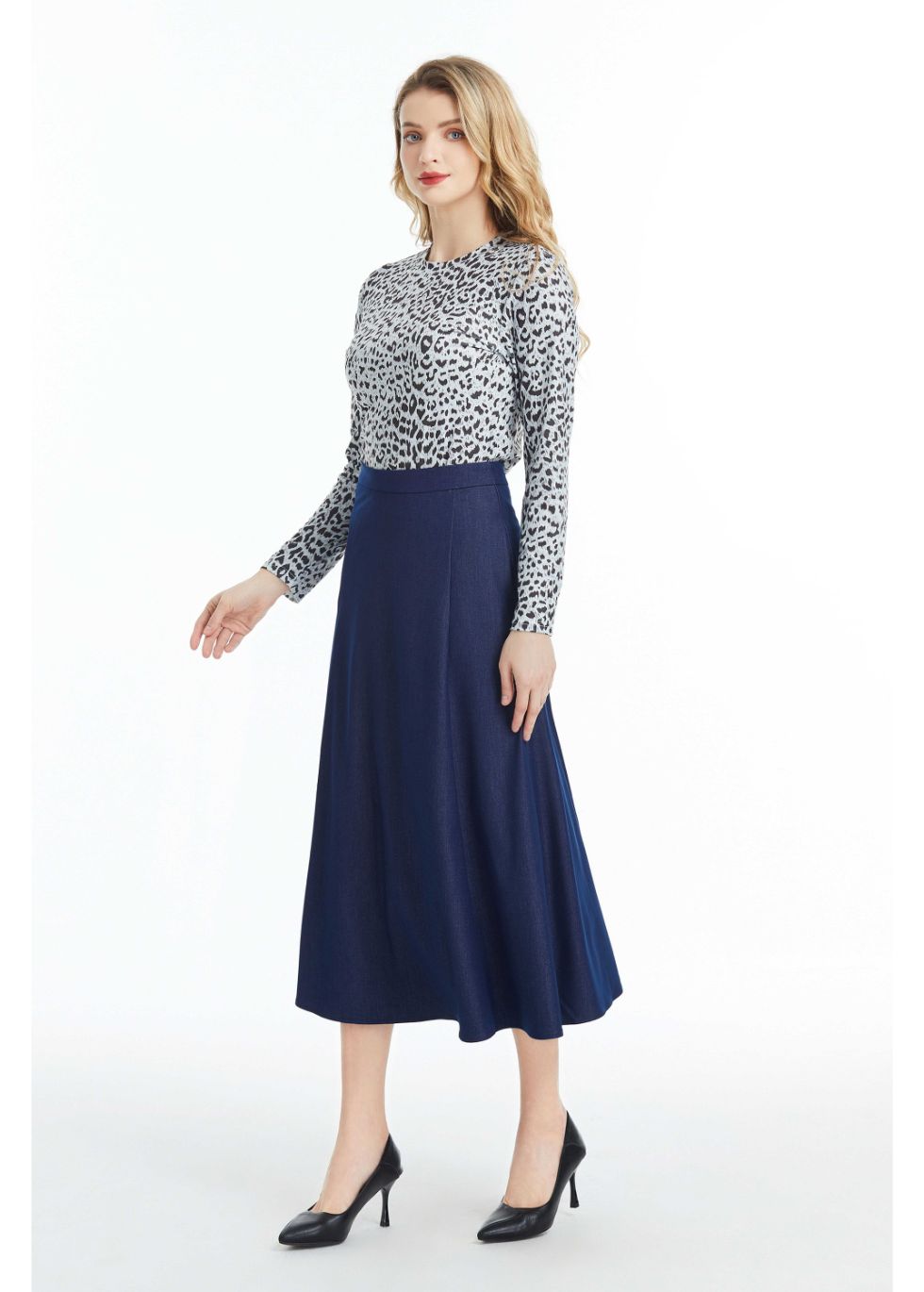 Denim Look Midi Skirt - MissFinchNYC